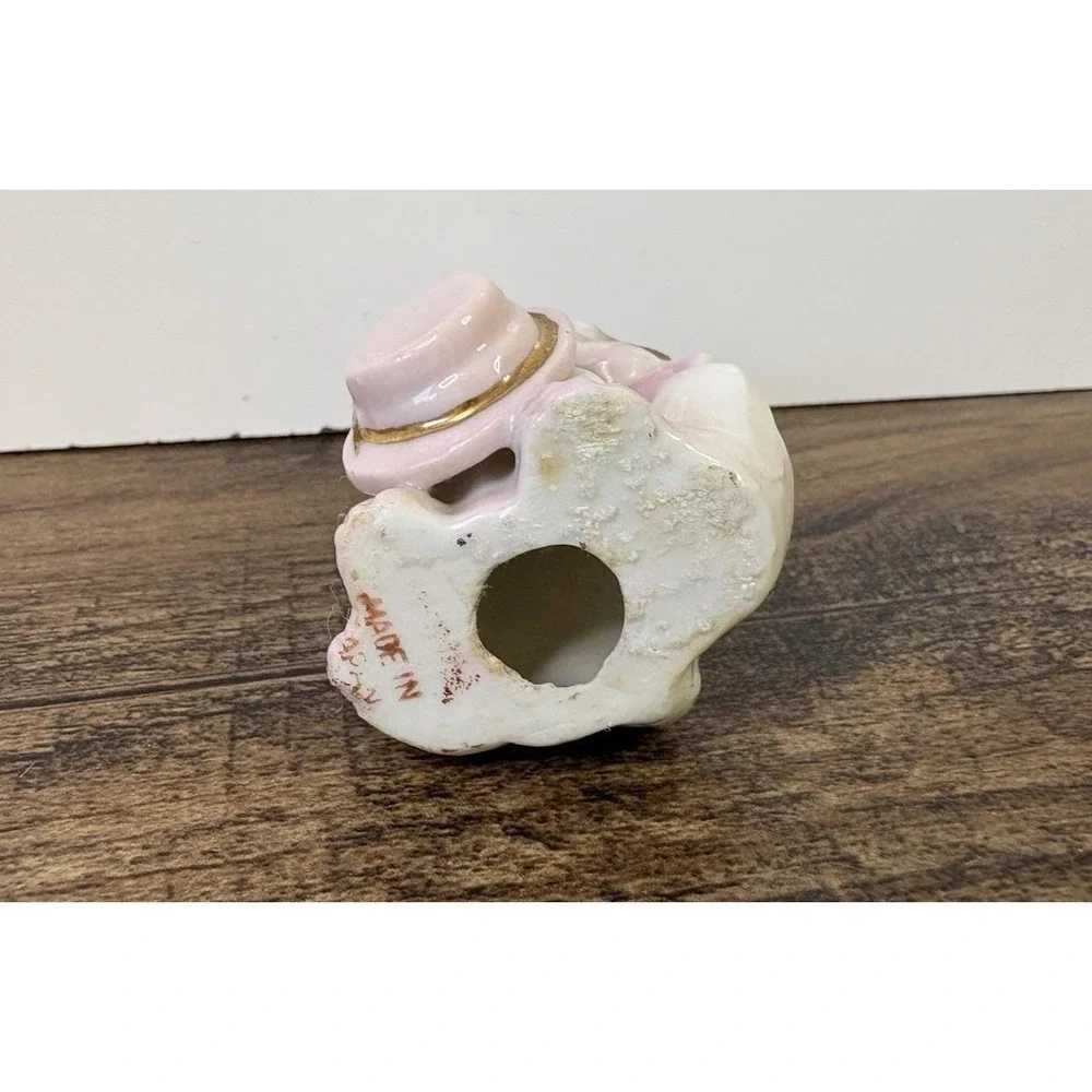 Vintage Spaniel Puppy Dog Holding Pink Hat 2.25
